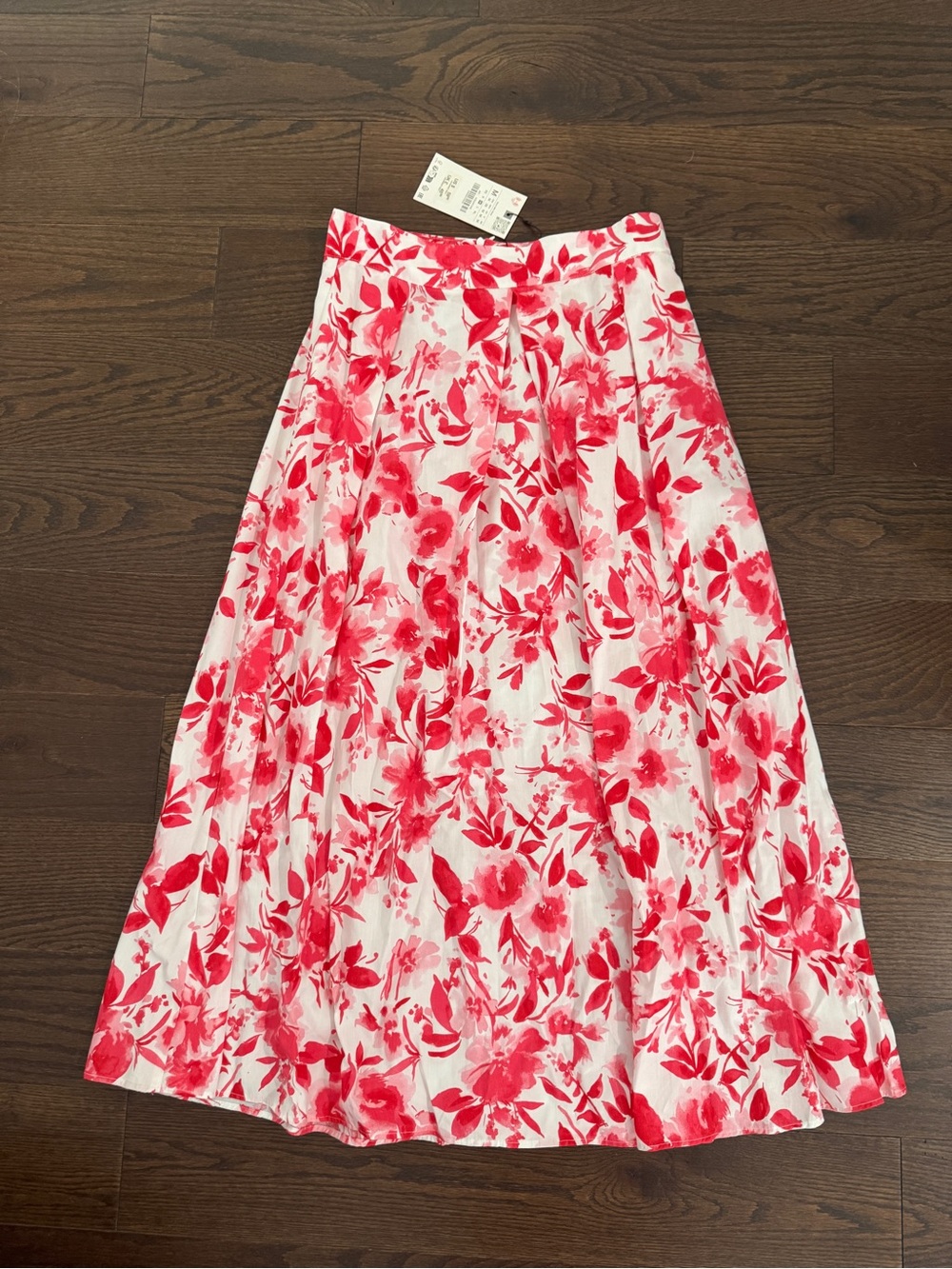 Zara Pink and White Floral Midi Skirt